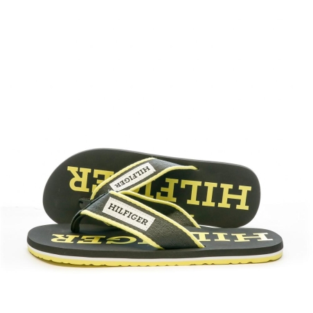 Tongs Noire/Jaune Homme Tommy Hilfiger Patch Beach
