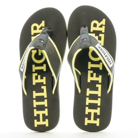 Tongs Noire/Jaune Homme Tommy Hilfiger Patch Beach