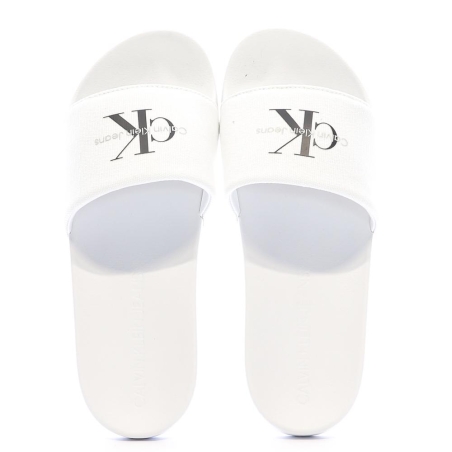 Claquettes Blanches Homme Calvin Klein Jeans Slide Monogram