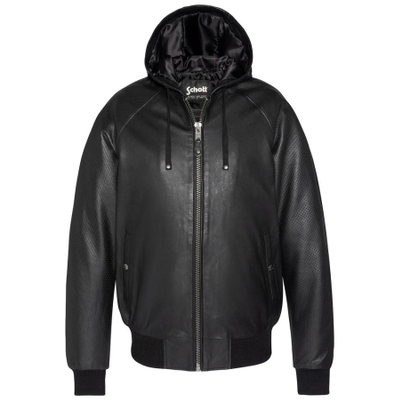 Blousons Noir Homme Schott Cuir Capuche
