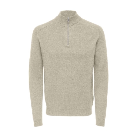 Pull 1/4 Zip Beige Homme Only & Sons Reg 7