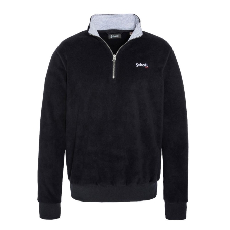Sweat Polaire Noir Homme Schott Half Zipped