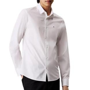 Chemise Blanche/Noir Homme Calvin Klein Jeans Poplin Stretch