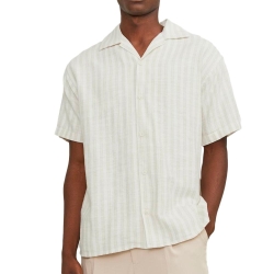 Chemisette Rayures Blanc/Beige Homme Jack & Jones Cabana