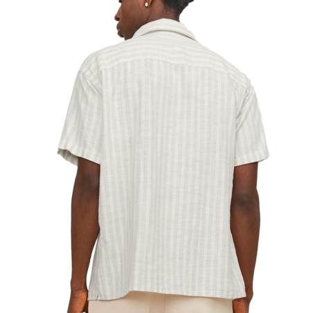 Chemisette Rayures Blanc/Beige Homme Jack & Jones Cabana