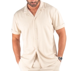 Chemise Manches Courtes Beige Homme Paname Brothers DOV