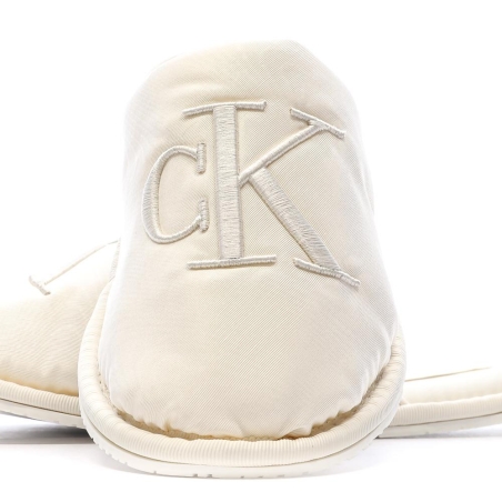 Chaussons Blanc Femme Calvin Klein Jeans Slipper Satin Moire