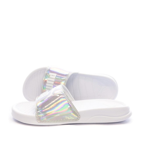 Claquettes Blanche/Argenté Femme Puma Popcat 20 Irridescent