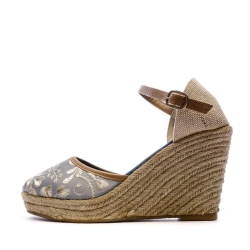 Sandales Compensées Bleu/Fleurs Femme Beppi