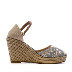 Sandales Compensées Bleu/Fleurs Femme Beppi