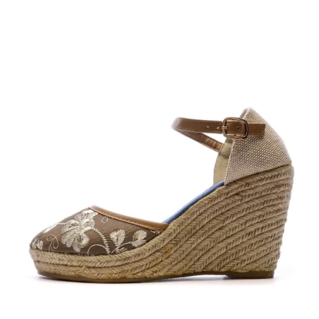 Sandales Compensées Marron/Fleurs Femme Beppi