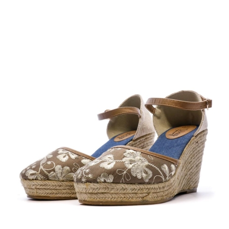 Sandales Compensées Marron/Fleurs Femme Beppi