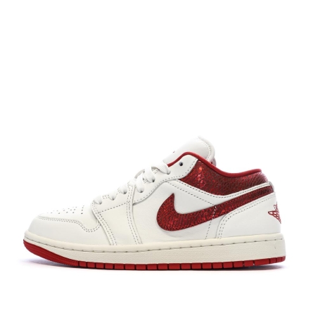 Baskets Blanc/Rouge Femme Nike Air Jordan 1 Low