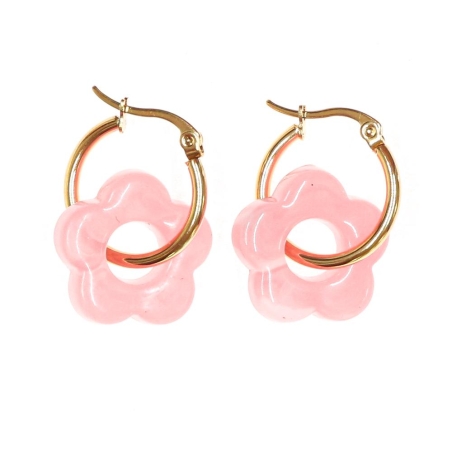 Boucles Oreilles Rose Vif Femme Clio Blue Fleurs 20mm