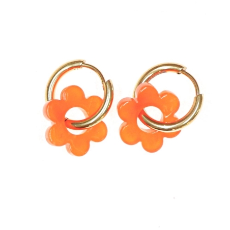 Boucles Oreilles Oranges Femme Clio Blue Fleurs 14mm