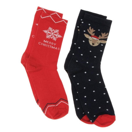 x2 Paires de Chaussettes Rouge/Marine Femme Twinday Christmas