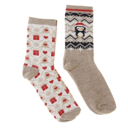 x2 Paires de Chaussettes Beige Femme Twinday Christmas
