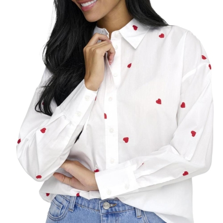 Chemise Blanche Brodés Cœur Rouge Femme Blanc JDY Nelly