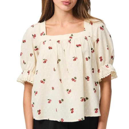 Blouse Beige Femme Pieces Pcthea 3/4 Square Neck
