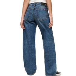 Jean Loose Bleu Femme Superdry Mid Rise Wide