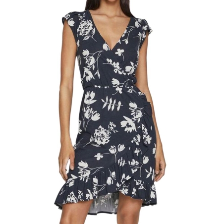 Robe Marine/Fleurs à volants Femme Vila Mooney