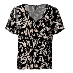 T-shirt Noir/Beige à Motifs Femme Vero Moda Easy V-neck