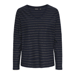 T-shirt Manches Longues Marine/Doré Femme Pieces Milona
