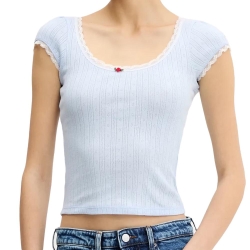T-shirt Bleu Femme Tommy Hilfiger Pointell