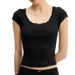 T-shirt Noir Femme Tommy Hilfiger Pointell