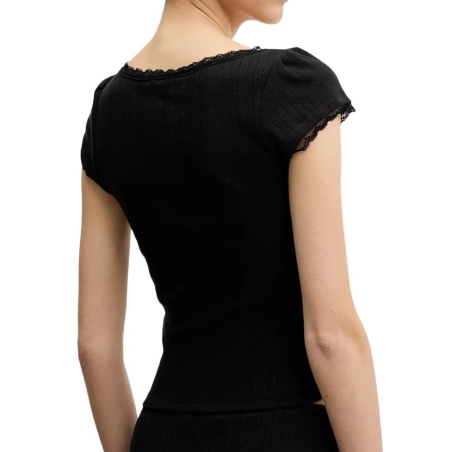T-shirt Noir Femme Tommy Hilfiger Pointell