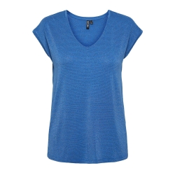 T-shirt Bleu Femme Pieces Lurex Stripes