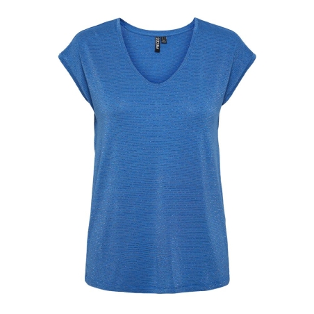 T-shirt Bleu Femme Pieces Lurex Stripes
