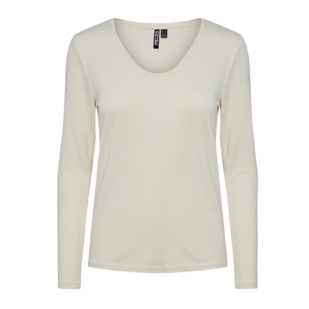 T-Shirt Manches Longues Blanc/Doré Femme Pieces Billo