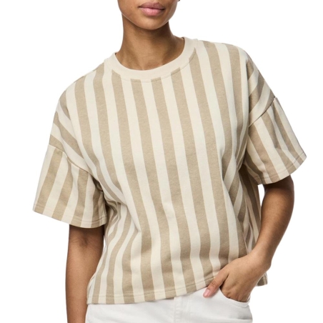 T-shirt Beige à rayures Femme Pieces Chilli Summer