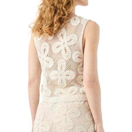 Débardeur Beige Femme YAS Crochet