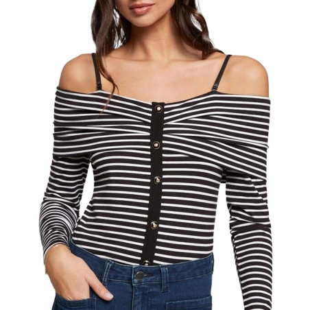 T-Shirt Manches Longues Noire/Blanche Femme Morgan TROPEZ