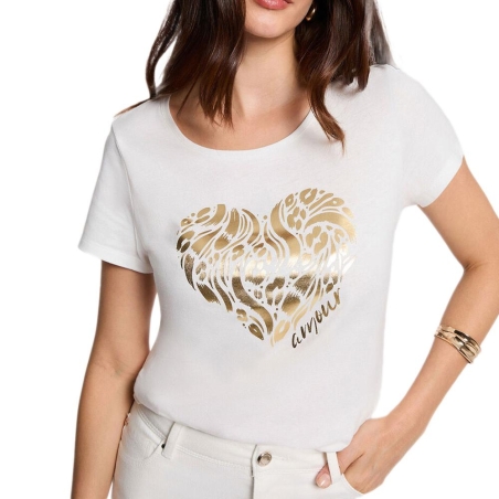 T-Shirt Blanc/Doré Femme Morgan Serigraphie1