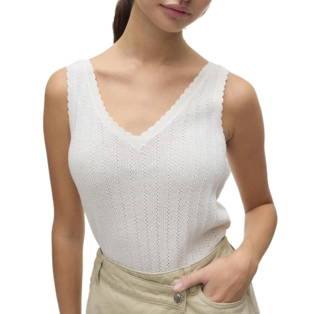 T-Shirt Beige Femme Vero Moda Pointelle