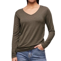 T-Shirt Manches Longues Kaki/Doré Femme Pieces Billo