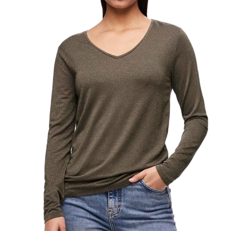 T-Shirt Manches Longues Kaki/Doré Femme Pieces Billo