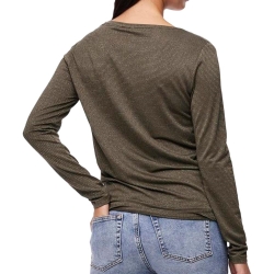 T-Shirt Manches Longues Kaki/Doré Femme Pieces Billo