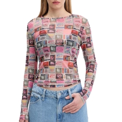 T-shirt Rose à motifs Femme Tommy Hilfiger Tjw Slim Aop