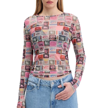 T-shirt Rose à motifs Femme Tommy Hilfiger Tjw Slim Aop