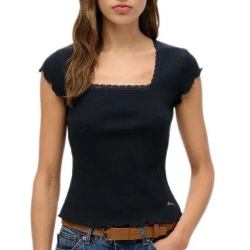 T-Shirt Noir Femme Superdry Essential Square
