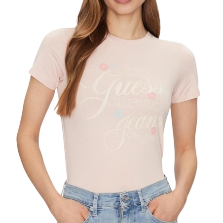 T-shirt Rose Femme Guess N Gj Ss Slim Flower