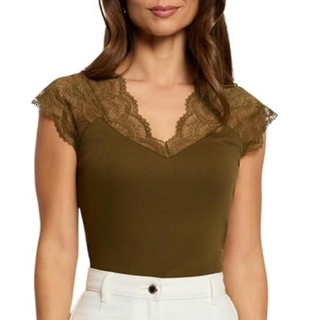 T-Shirt Kaki Femme Morgan Dentelle Deli