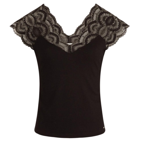T-Shirt Noir Femme Morgan Dentelle