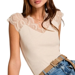T-Shirt Beige Femme Morgan Dentelle