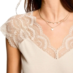 T-Shirt Beige Femme Morgan Dentelle