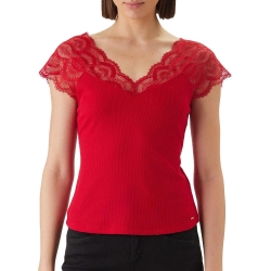 T-Shirt Rouge Femme Morgan Dentelle